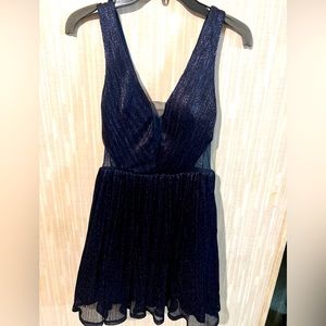 V-neck navy blue glittery dress